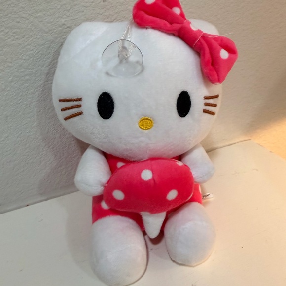Hello Kitty Other - Hello Kitty Suction Cup Plush Sanrio Pink Polka Dot Dress 8” Window Toy